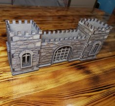 Grabado simple del modelo 3D de la fortaleza medieval cortada con láser