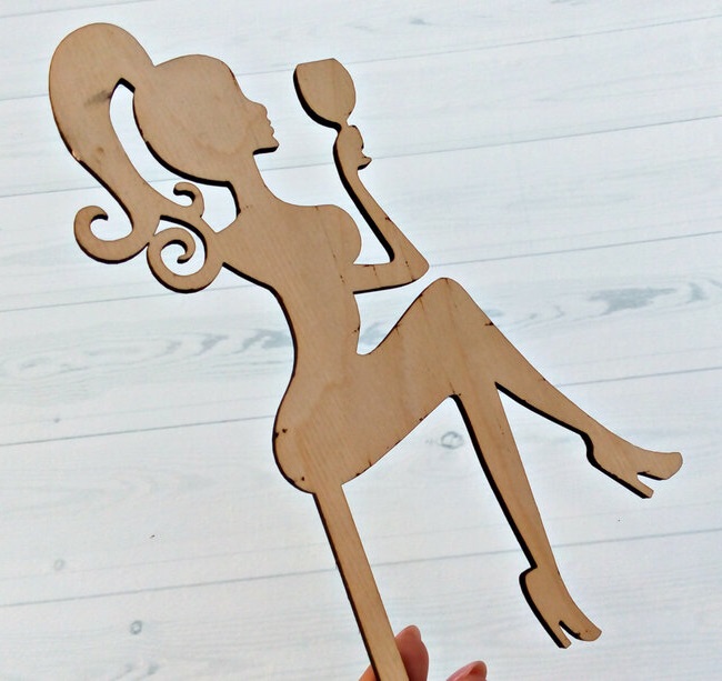 Laser Cut Cake Topper Girl With A Glass Free Vector