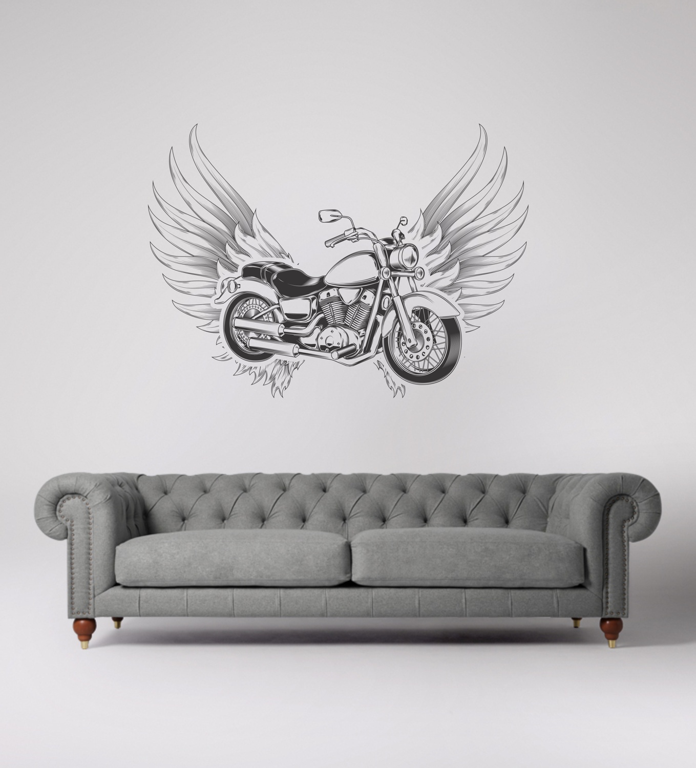 Arte de parede de motocicleta voadora gravada com corte a laser