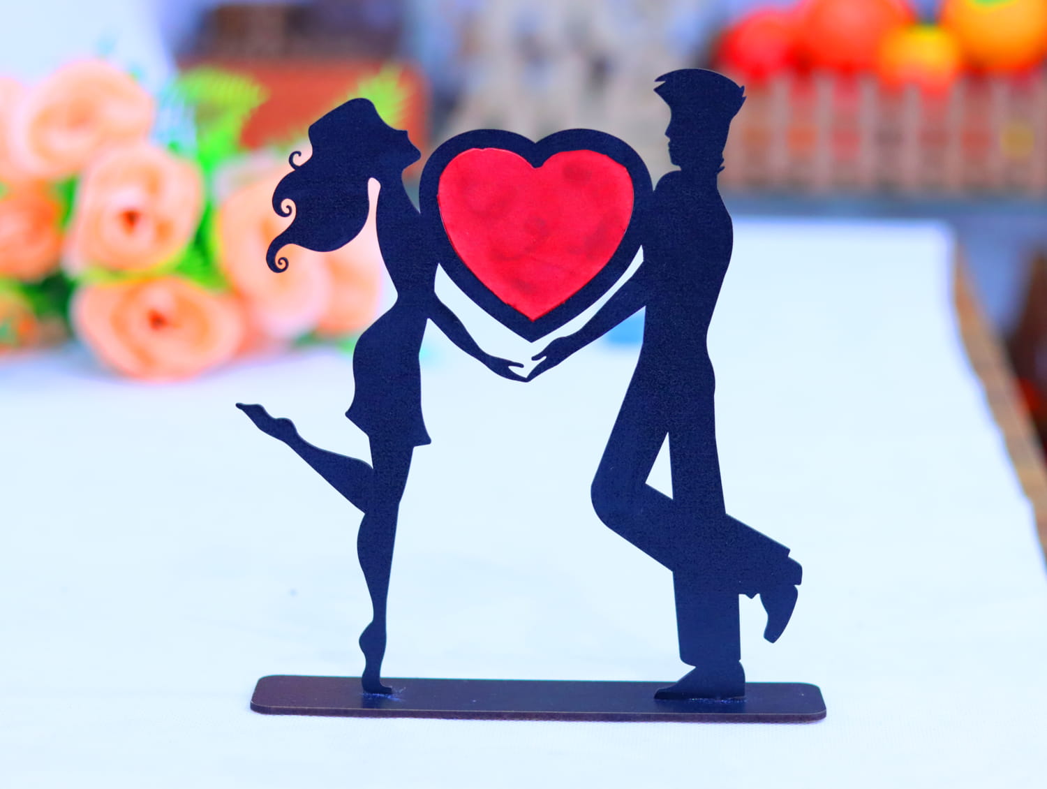 Laser Cut Romantic Love Couple Standing Valentine Day Decor Free Vector