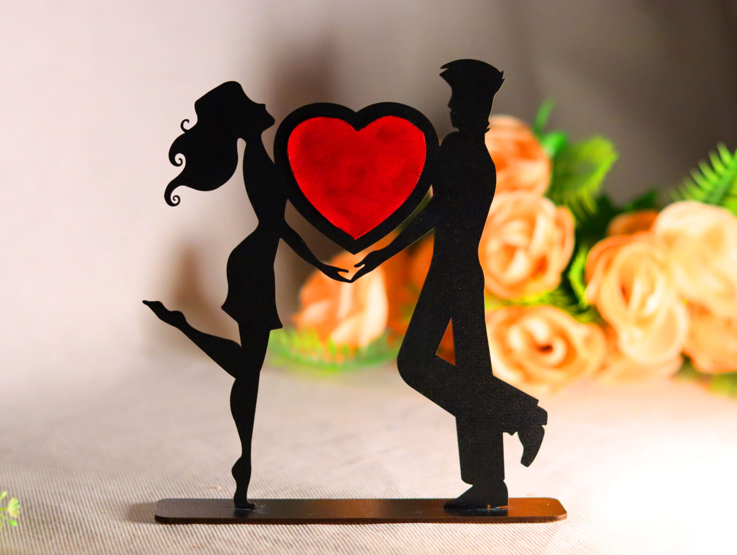 Laser Cut Romantic Love Couple Standing Valentine Day Decor Free Vector