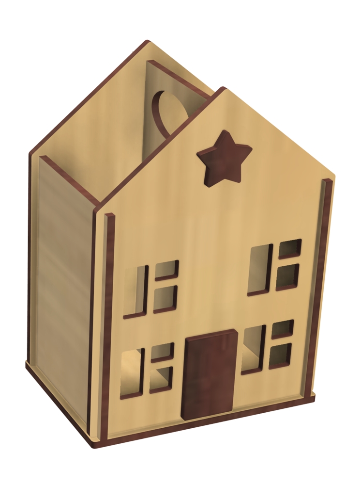 Laser Cut House Shaped Pencil Holder Free Vector