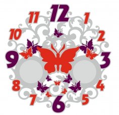 Laser Cut Butterfly Decorative Wall Clock Free Vector