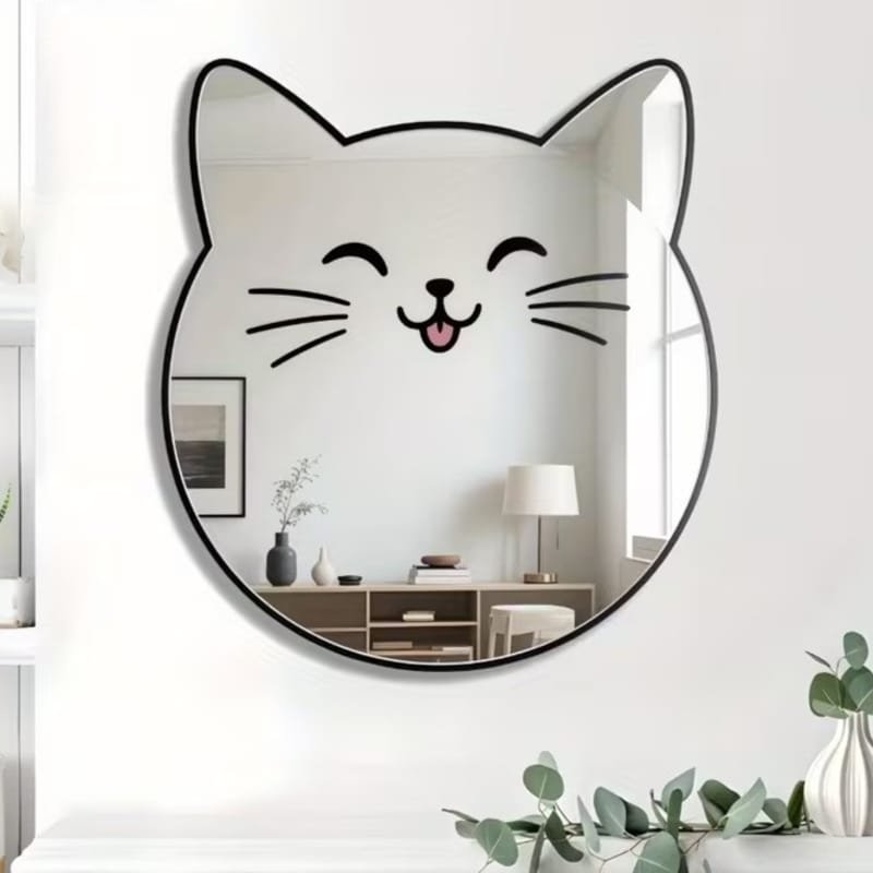 Laser Cut Cute Kitten Face Shaped Wall Acrylic Makeup Mirror