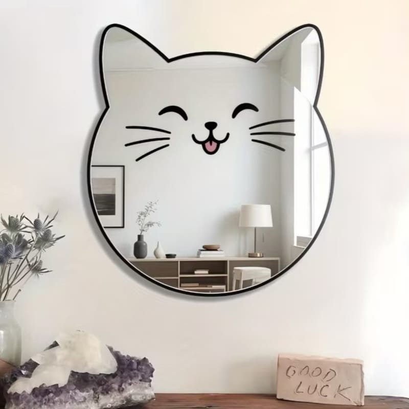 Laser Cut Cute Kitten Face Shaped Wall Acrylic Makeup Mirror