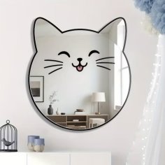 Laser Cut Cute Kitten Face Shaped Wall Acrylic Makeup Mirror