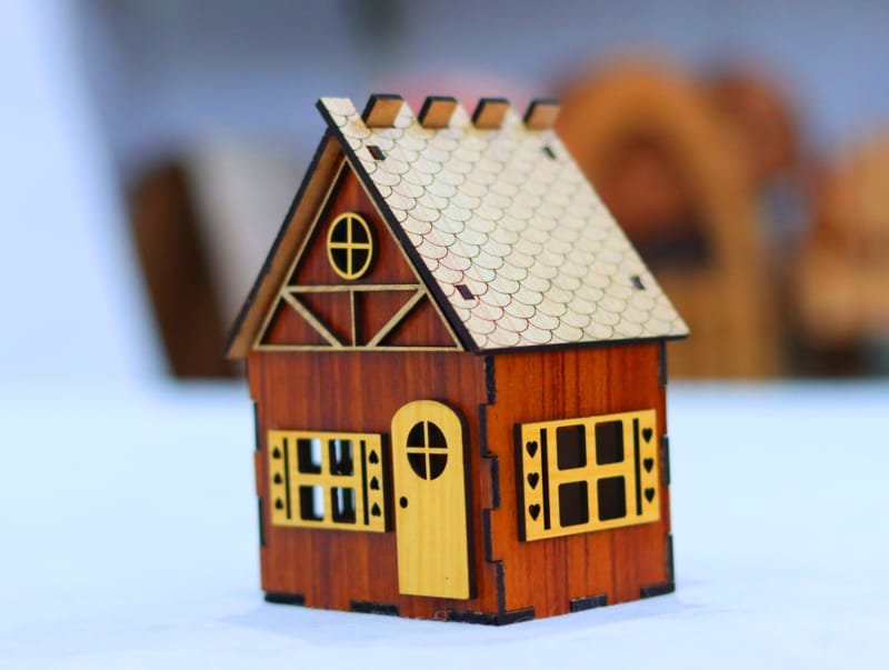 Laser Cut Mini House 3D Small Wooden House with Slanted Roof