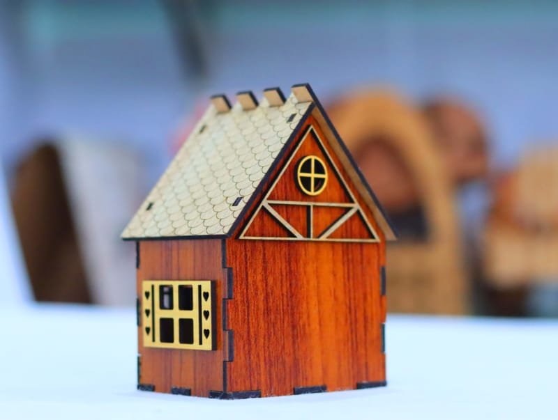 Laser Cut Mini House 3D Small Wooden House with Slanted Roof