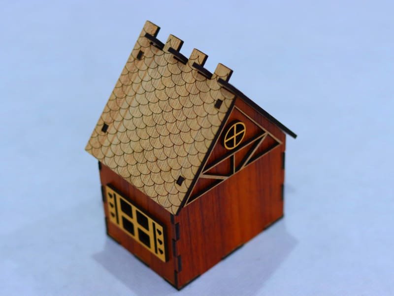 Laser Cut Mini House 3D Small Wooden House with Slanted Roof