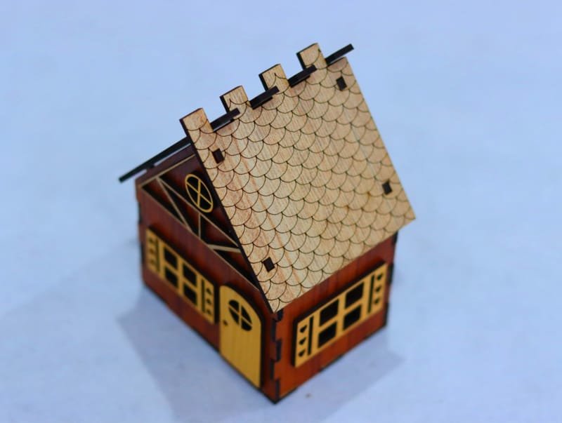 Laser Cut Mini House 3D Small Wooden House with Slanted Roof