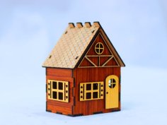 Laser Cut Mini House 3D Small Wooden House with Slanted Roof