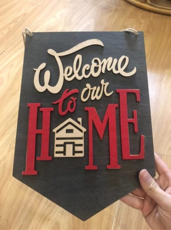 Laser Cut Welcome To Our Home Wooden Hanging Sign Rustic