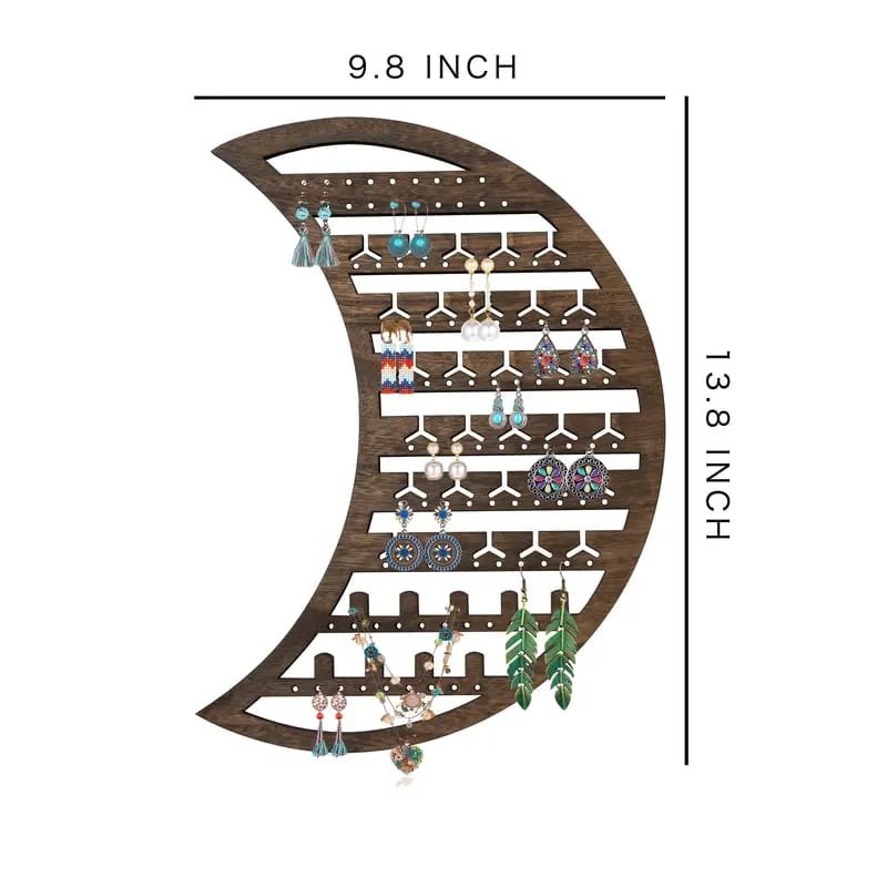 Laser Cut Moon Wooden Jewelry Organizer – Wall Mounted Hanging Jewelry Holder For Earrings & Rings