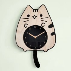 Laser Cut Cat Wall Clock Cute Pendulum Clock