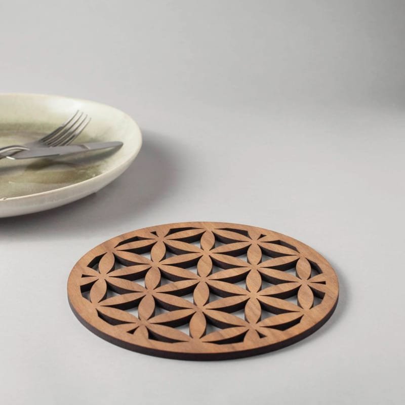 Laser Cut Flower Of Life Wooden Coasters
