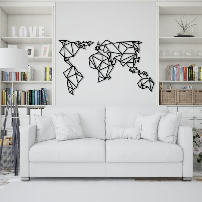 Laser Cut Geometric World Map Metal Wall Art