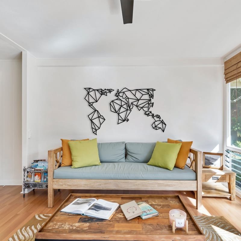 Laser Cut Geometric World Map Metal Wall Art