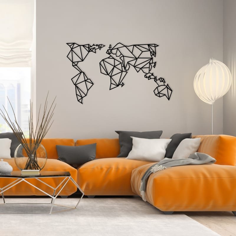 Laser Cut Geometric World Map Metal Wall Art