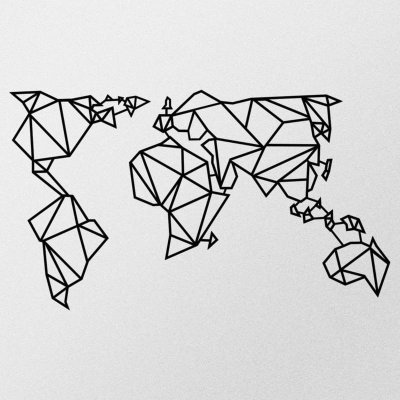 Laser Cut Geometric World Map Metal Wall Art