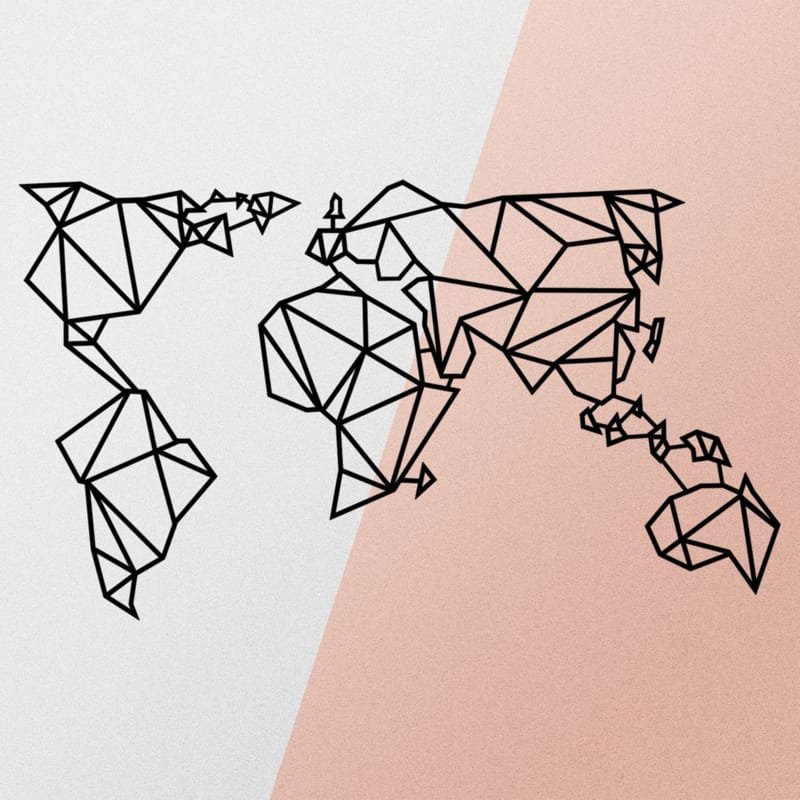 Laser Cut Geometric World Map Metal Wall Art