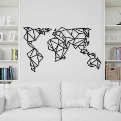 Laser Cut Geometric World Map Metal Wall Art