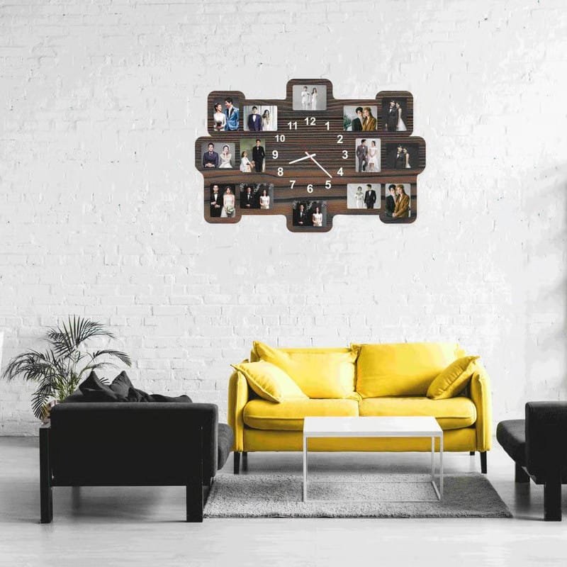 Laser Cut Family Photo Wall Clock With 14 Photos