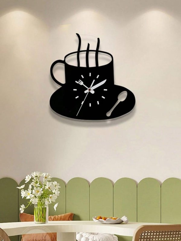 Laser Cut Creative Coffee Cup Modern Kitchen Wall Clock
