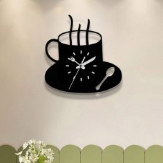 Laser Cut Creative Coffee Cup Modern Kitchen Wall Clock