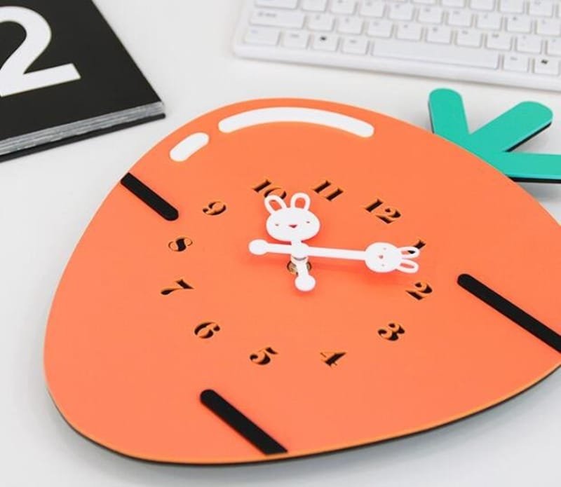 Laser Cut Cute Cartoon Carrot Wall Clock Kids Room Decor