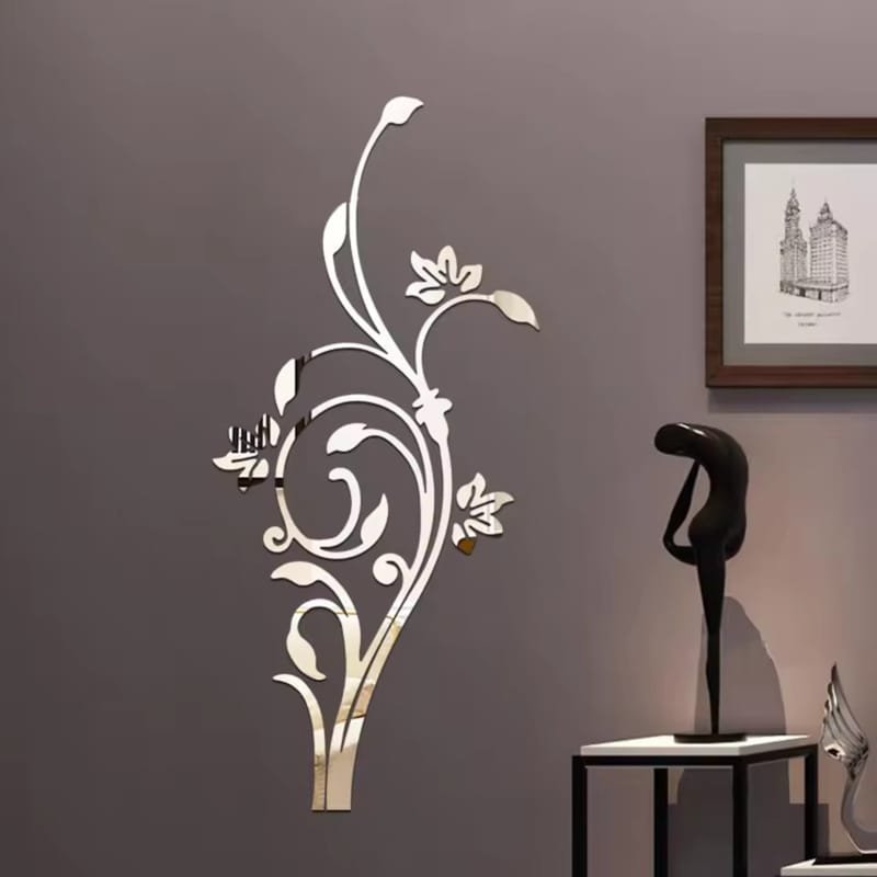 Laser Cut 3D Flower Vine Mirror Acrylic Wall Sticker Mirror Home Decor