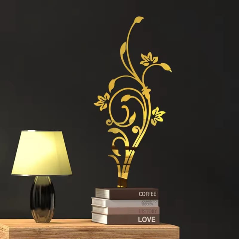 Laser Cut 3D Flower Vine Mirror Acrylic Wall Sticker Mirror Home Decor