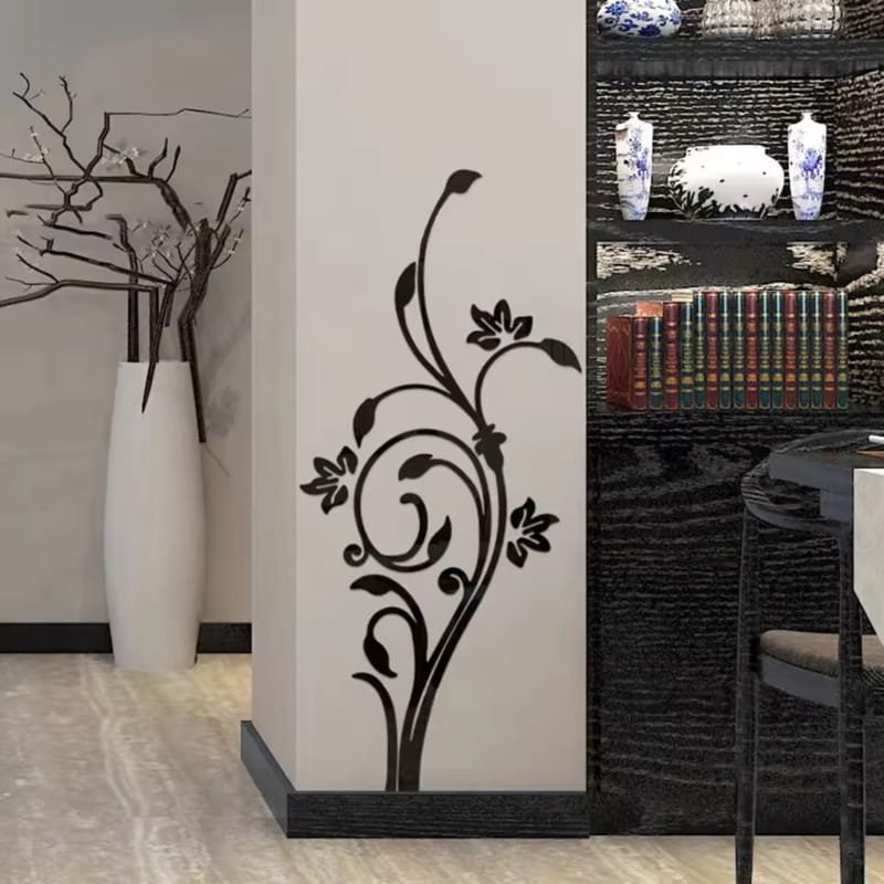Laser Cut 3D Flower Vine Mirror Acrylic Wall Sticker Mirror Home Decor
