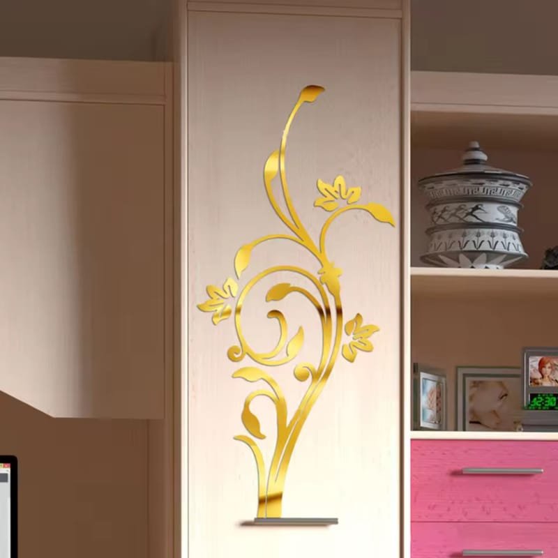 Laser Cut 3D Flower Vine Mirror Acrylic Wall Sticker Mirror Home Decor