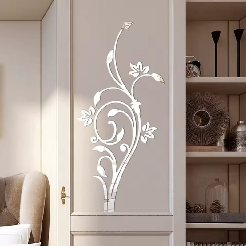 Laser Cut 3D Flower Vine Mirror Acrylic Wall Sticker Mirror Home Decor