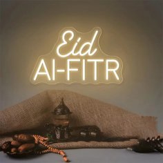 Laser Cut Eid Mubarak Neon Sign – Eid Al Fitr Neon LED Light – Ramadan Eid Neon Decor Wall Light