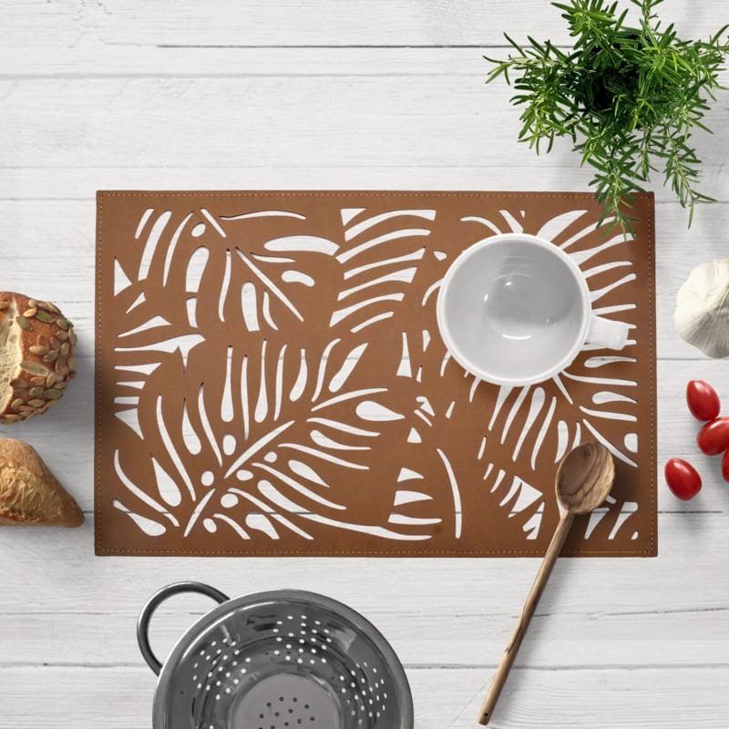 Laser Cut Faux Leather Monstera Leaf Cutout Design Placemats For Dining Table
