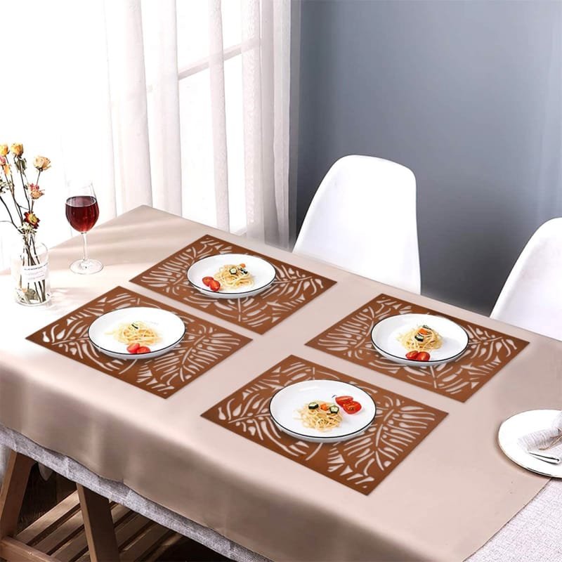 Laser Cut Faux Leather Monstera Leaf Cutout Design Placemats For Dining Table