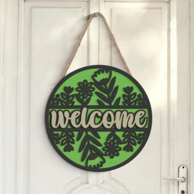 Laser Cut Spring Welcome Door Hanger – Welcome Floral Front Door Hanger