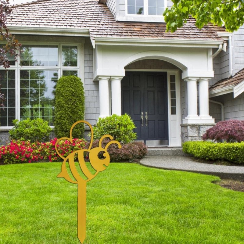 Laser Cut Flower Bee Decorative Garden Stakes Bee Outdoor Garden Decor Yard Stakes Outdoor Decor Bee Yard Art