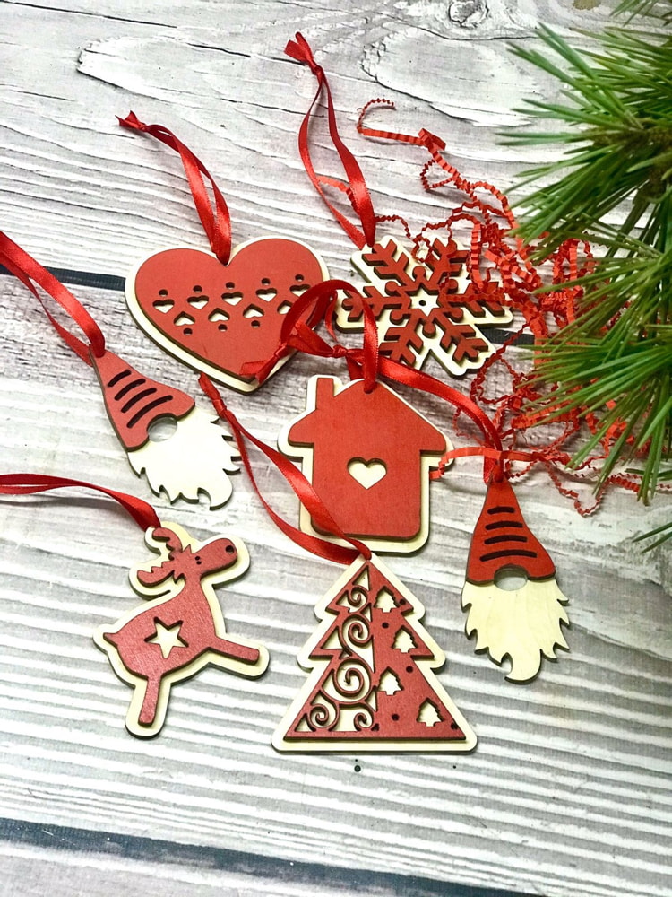 Лазерная резка Рождественские украшения Игрушки Деревянные олени Санта-Гном Орнаменты