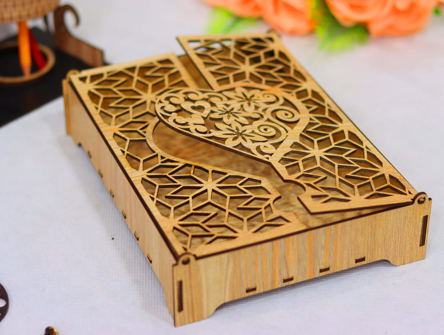 Laser Cut Heart Jewelry Box 3mm Free Vector