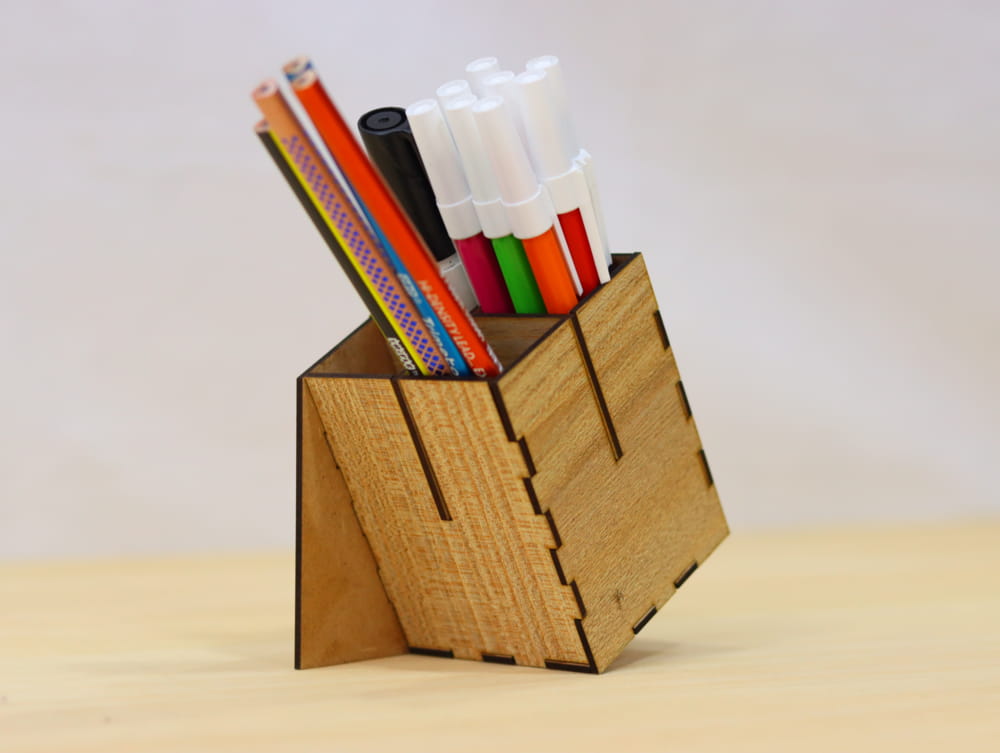 Laser Cut Contemporary Style Pencil Holder Free Vector