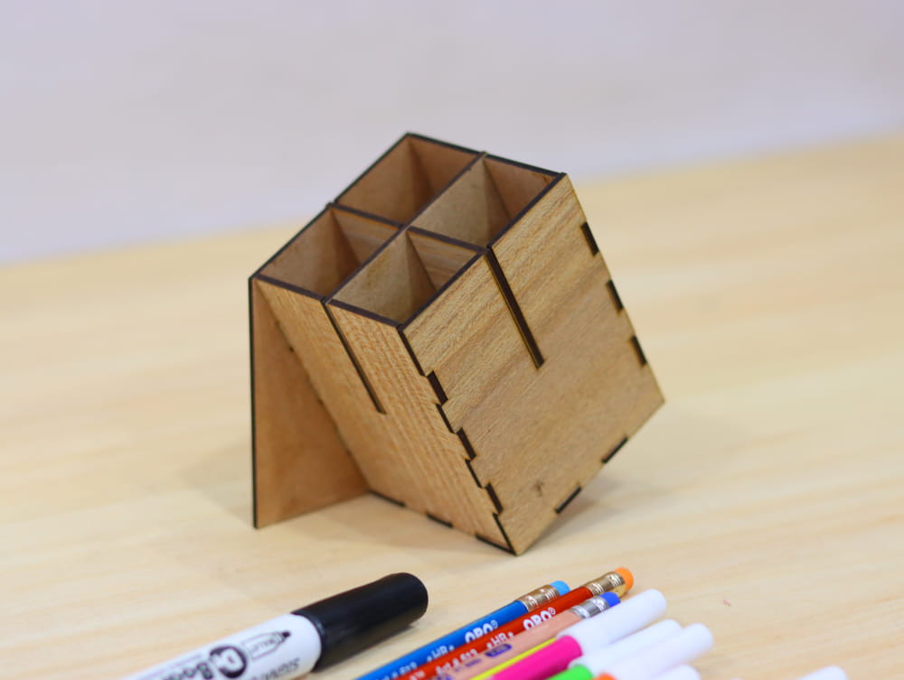 Laser Cut Contemporary Style Pencil Holder Free Vector