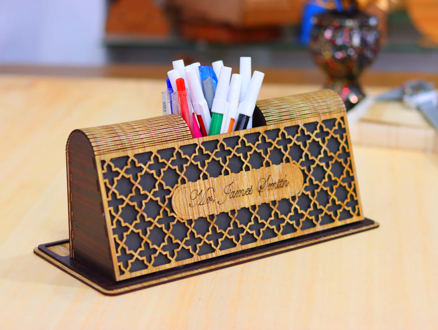 Laser Cut Personalized Office Desk Organizer Free Vector