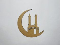 Laser Cut Holy Kaaba With Mosque And Crescent Free Vector