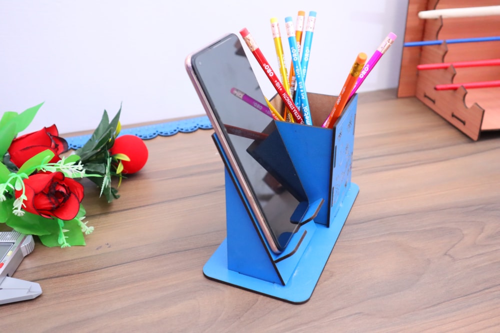 Laser Cut Phone And Pen Stand DXF File Free Download - 3axis.co