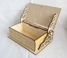 ढक्कन के साथ लेजर कट उत्कीर्ण लकड़ी की किताब आकार बॉक्स
