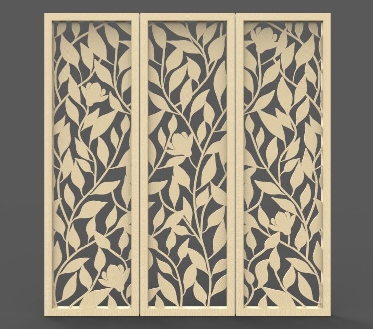 Laser Cut Magnolia Leaves Pattern Perforated Screen Panels DXF File