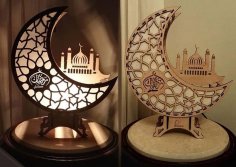 Decoración de Ramadán de madera cortada con láser Luna de luz nocturna