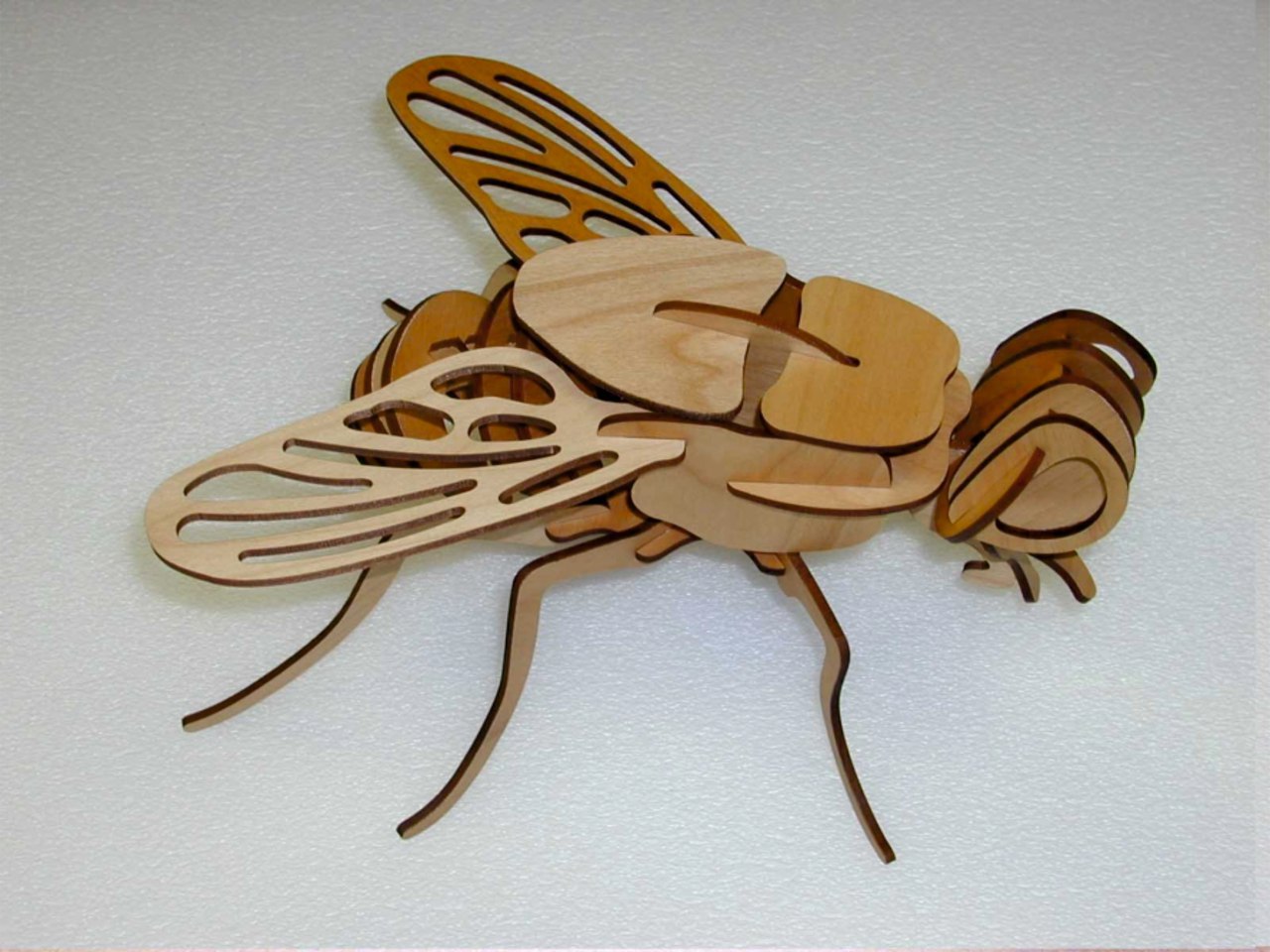 Лазерная резка шаблона модели деревянной мухи 3D-головоломки